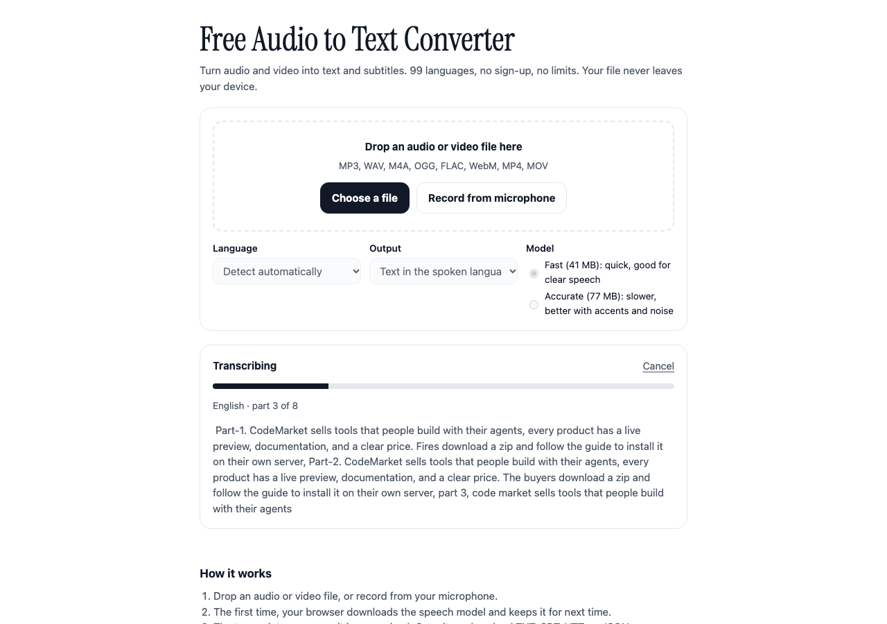 Transcription in progress with the live text