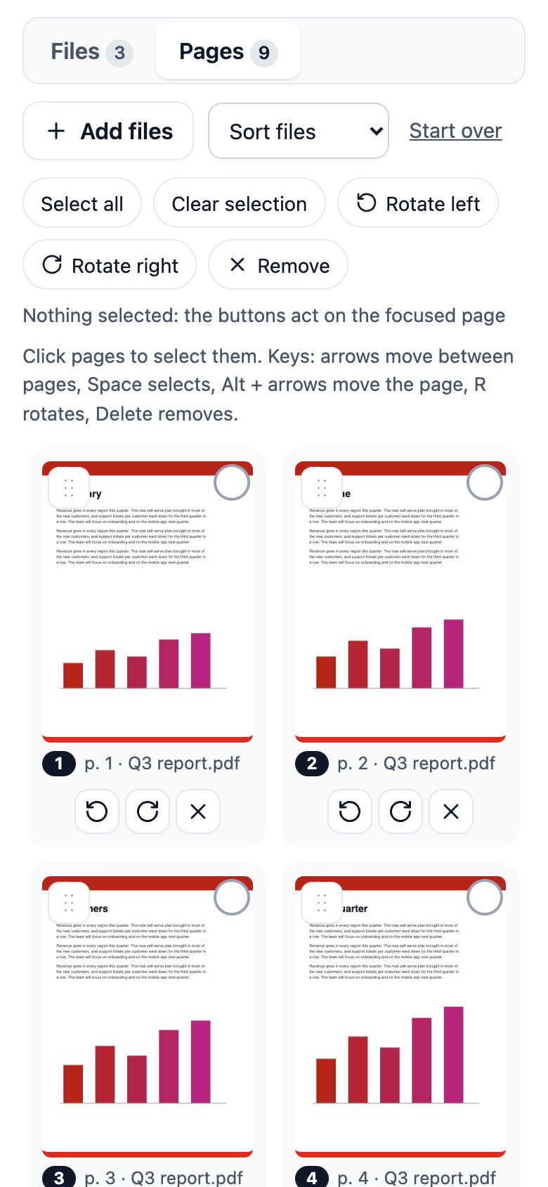 The pages view on a phone
