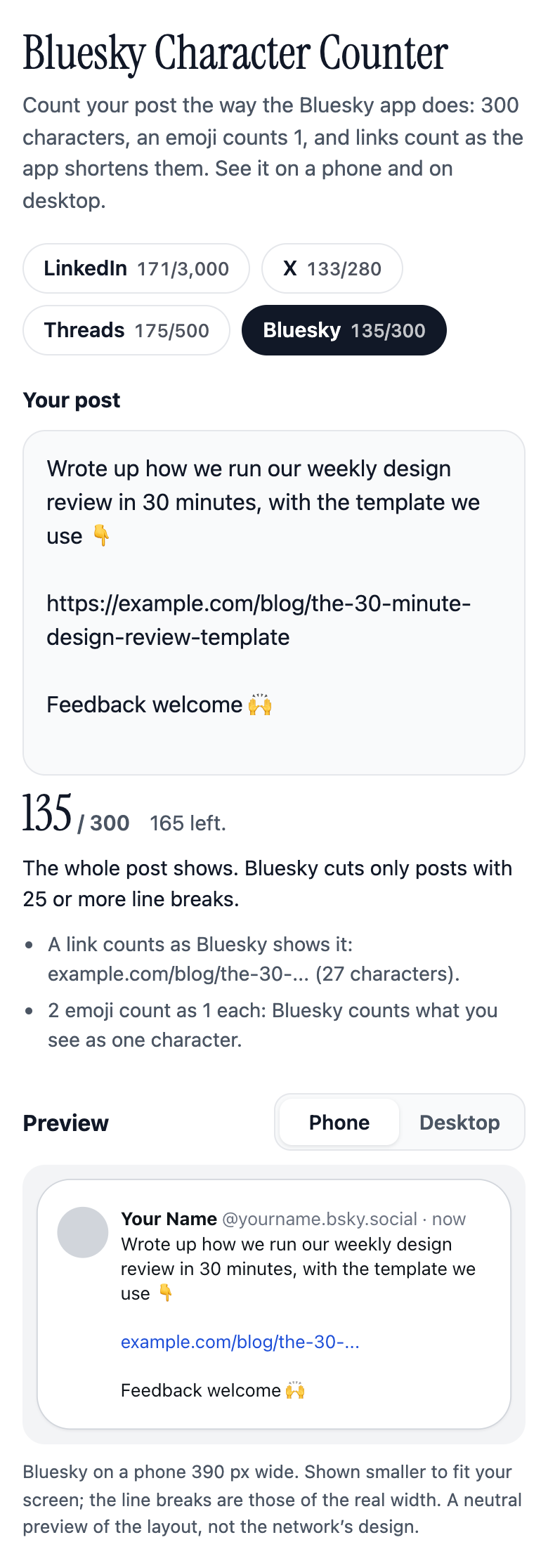 A Bluesky post on a phone, with the link shortened the way the app shows it