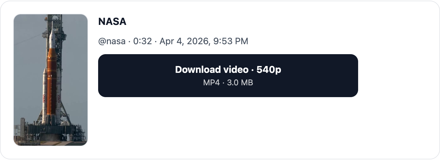 A Snapchat Spotlight video looked up: thumbnail, creator, length, date, and the download button with resolution and size