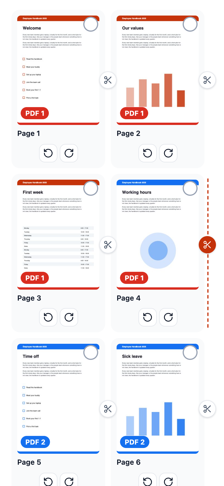 Every 4 pages on a phone: badges and the split point after page 4