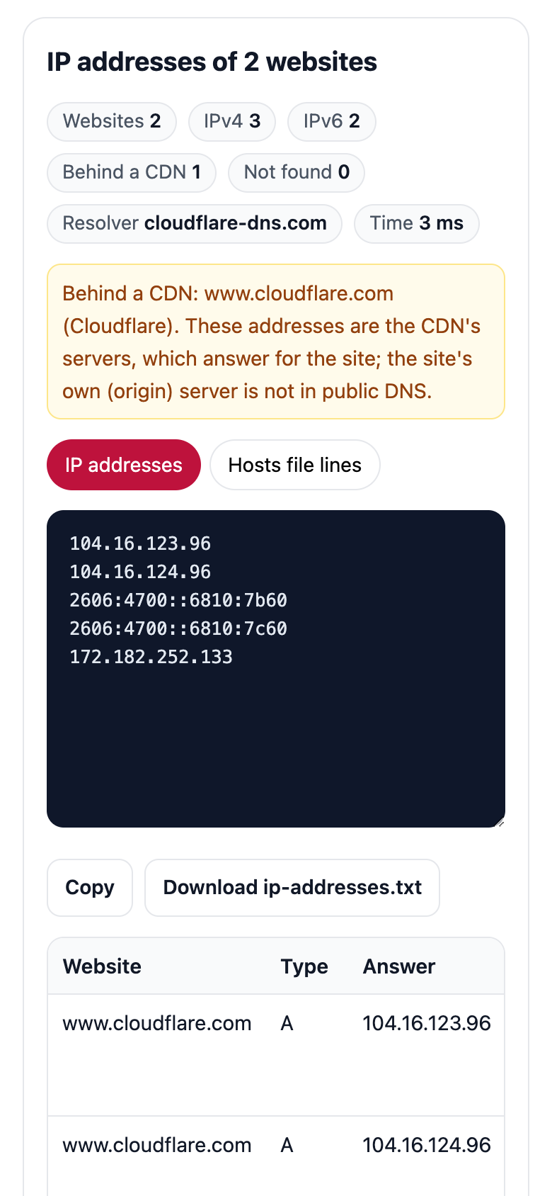 URL to IP Lookup on a phone